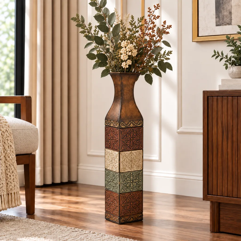 Embossed Metal Decorative Vase - Assorted-4.webp