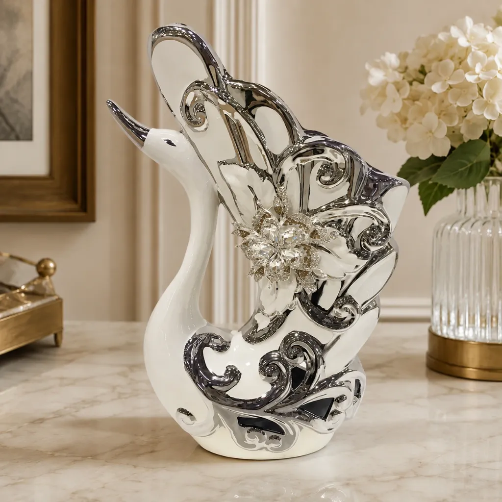 [HD-CVB-1011] Swan Ceramic Vase Sculpture - 12"