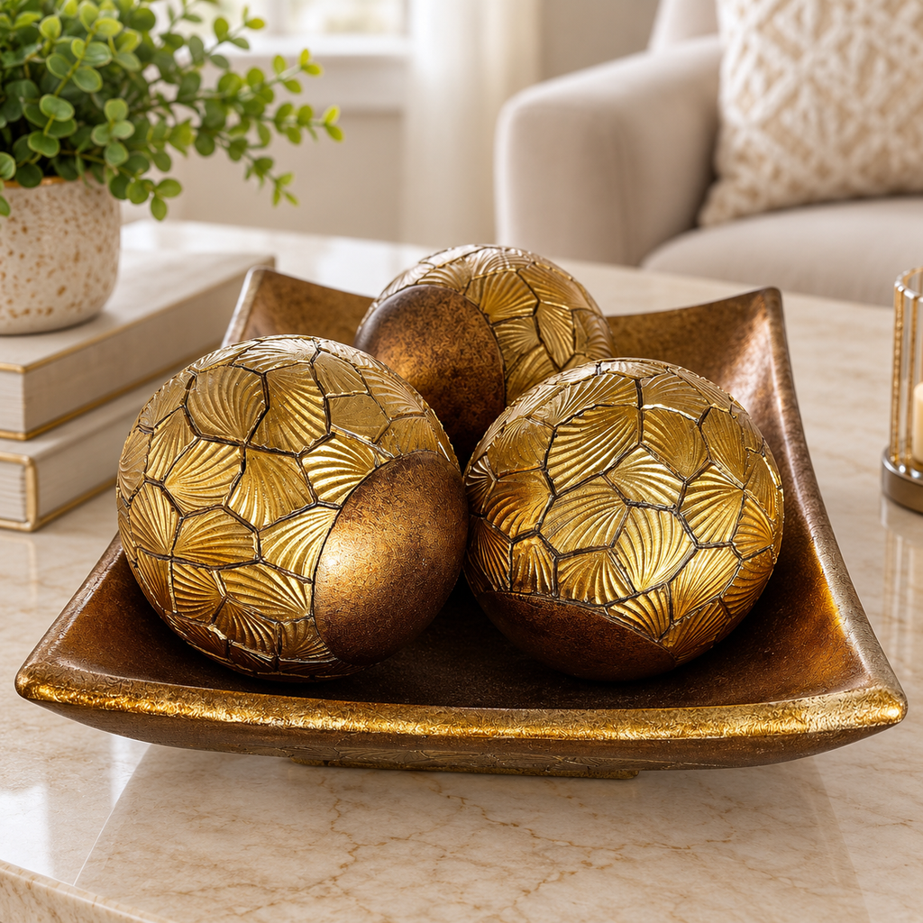 3 Piece Bronze Gold Decorative Orb Set