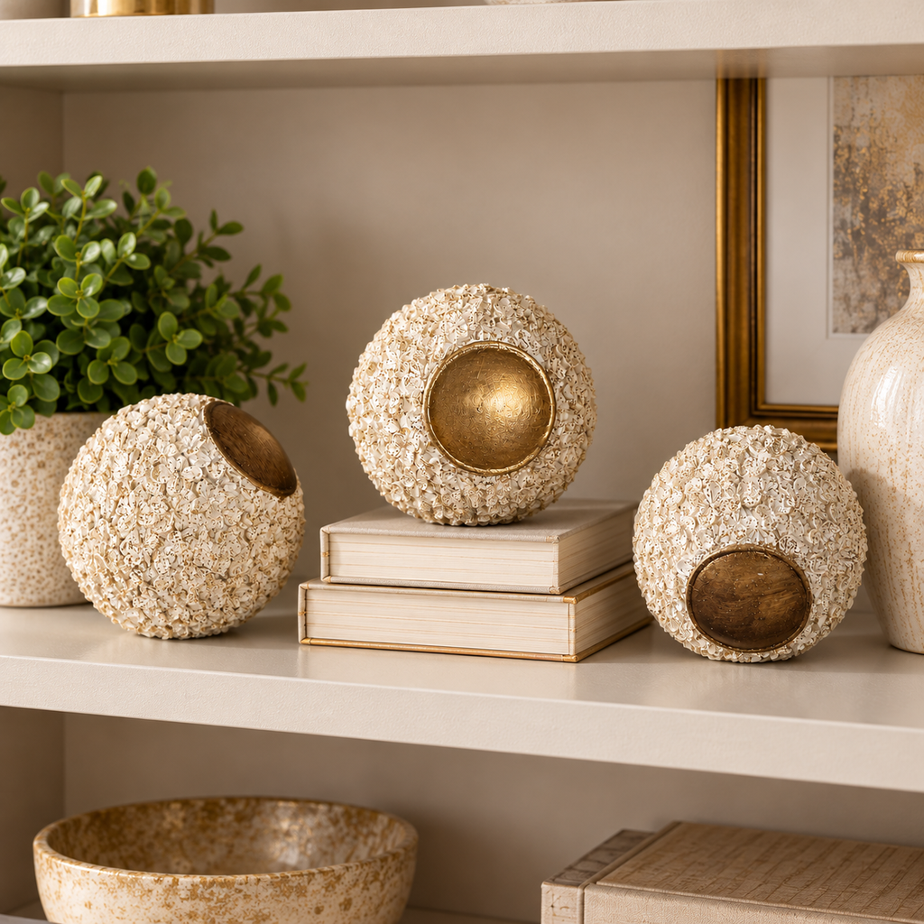 3 Piece Gold Beige Decorative Orb Set