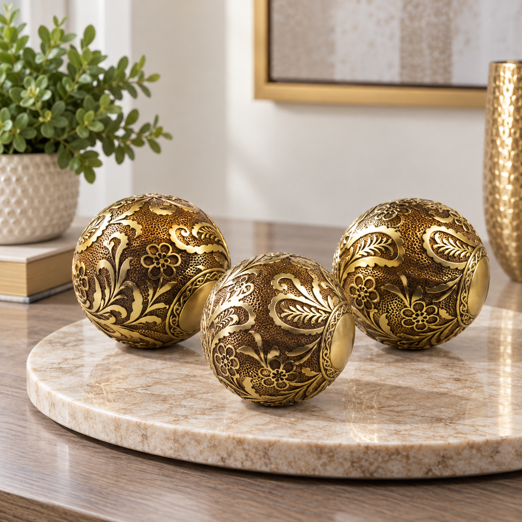 [HD-3O-800] 3 Piece Gold Decorative Orb Set