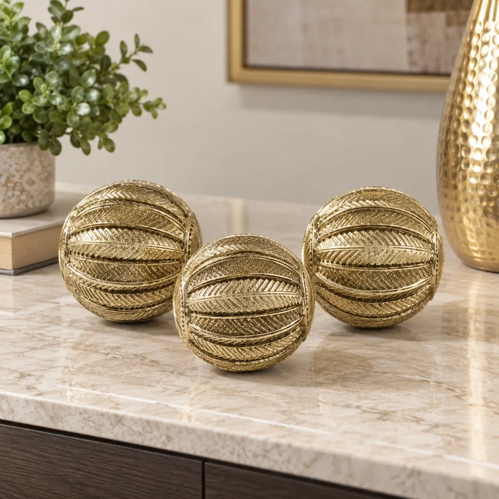 3 Piece Gold Decorative Orb Set