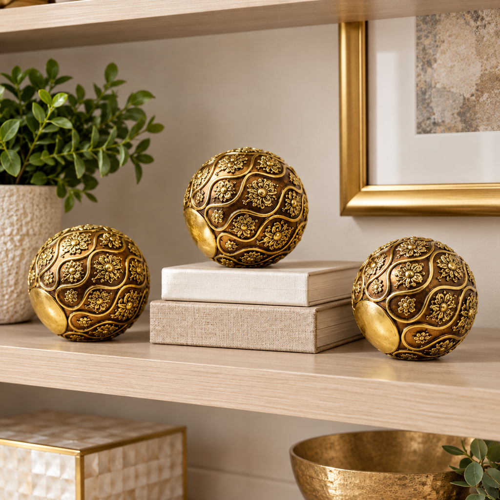 [HD-3O-200] 3 Piece Gold  Decorative Orb Set