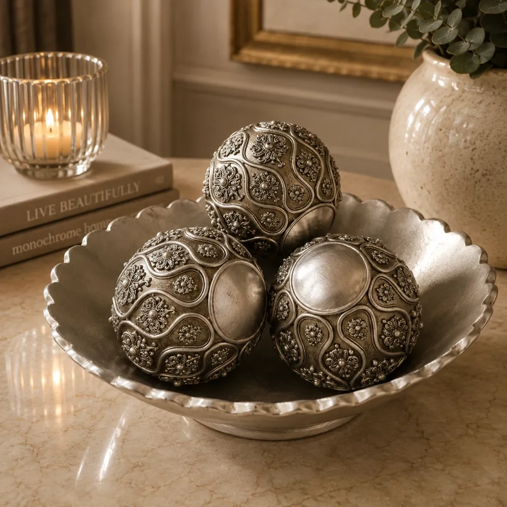 3 Piece Silver Decorative Orb Set