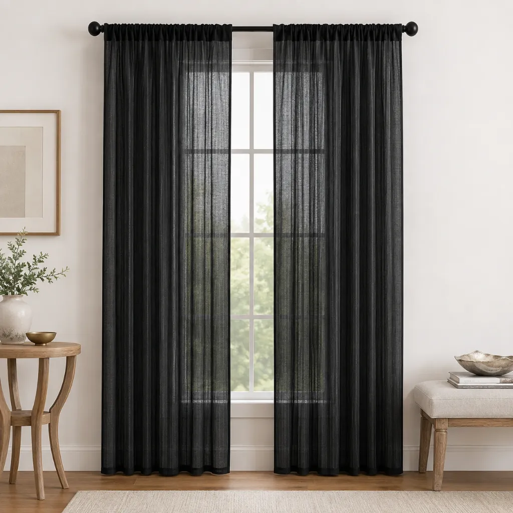 [WC-3DJ-BLK] 3D Jacquard Rod Pocket Panel 90" - Black