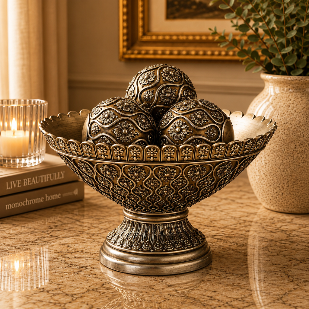 4 Piece Decorative Bowl & Orbs Set