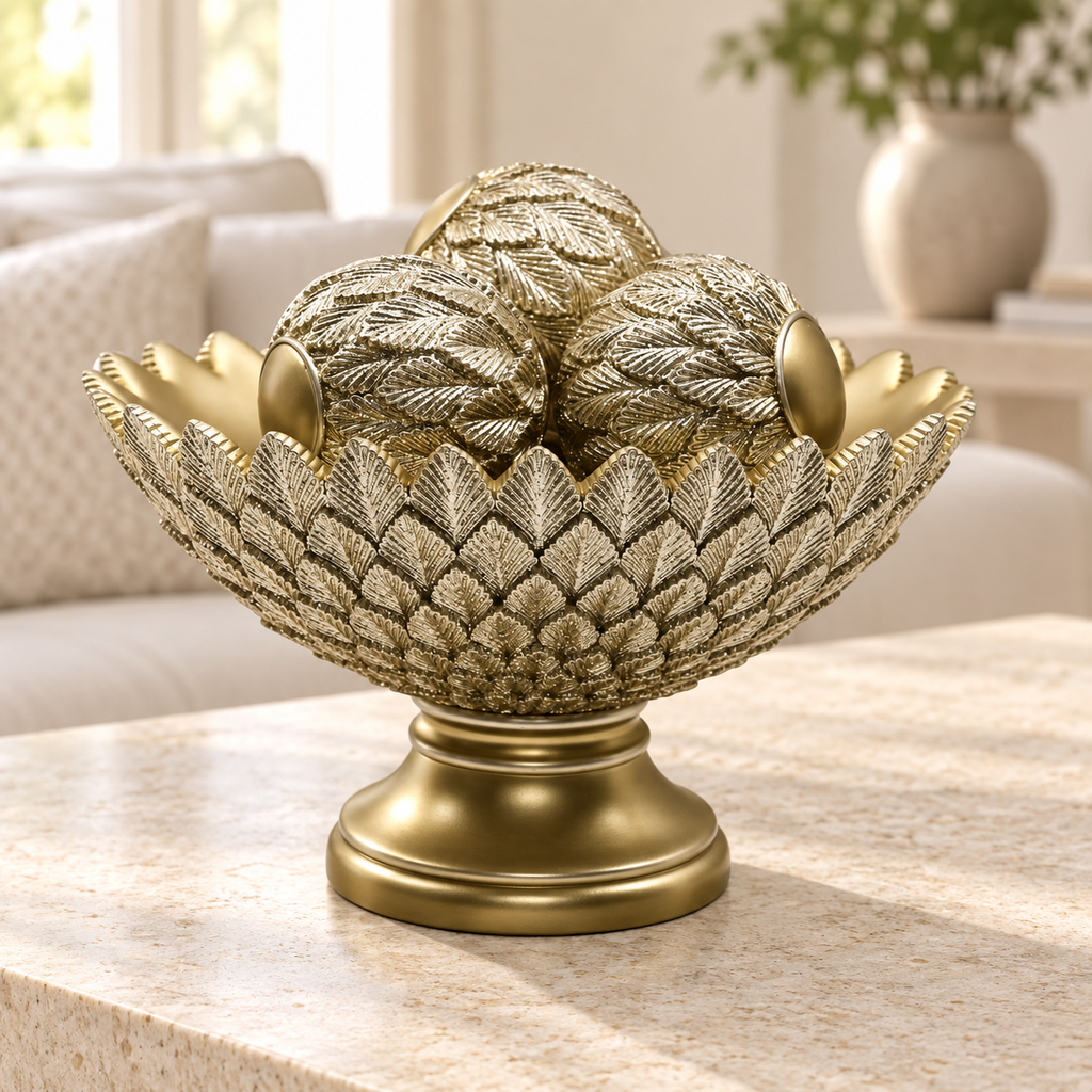 4 Piece Gold Decorative Bowl & Orbs Set