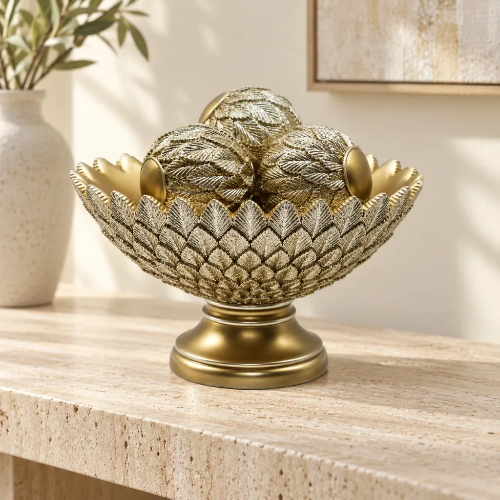 4 Piece Gold Decorative Bowl & Orbs Set