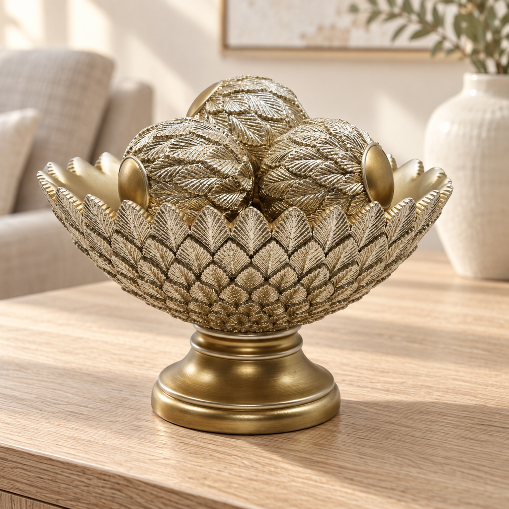 4 Piece Gold Decorative Bowl & Orbs Set