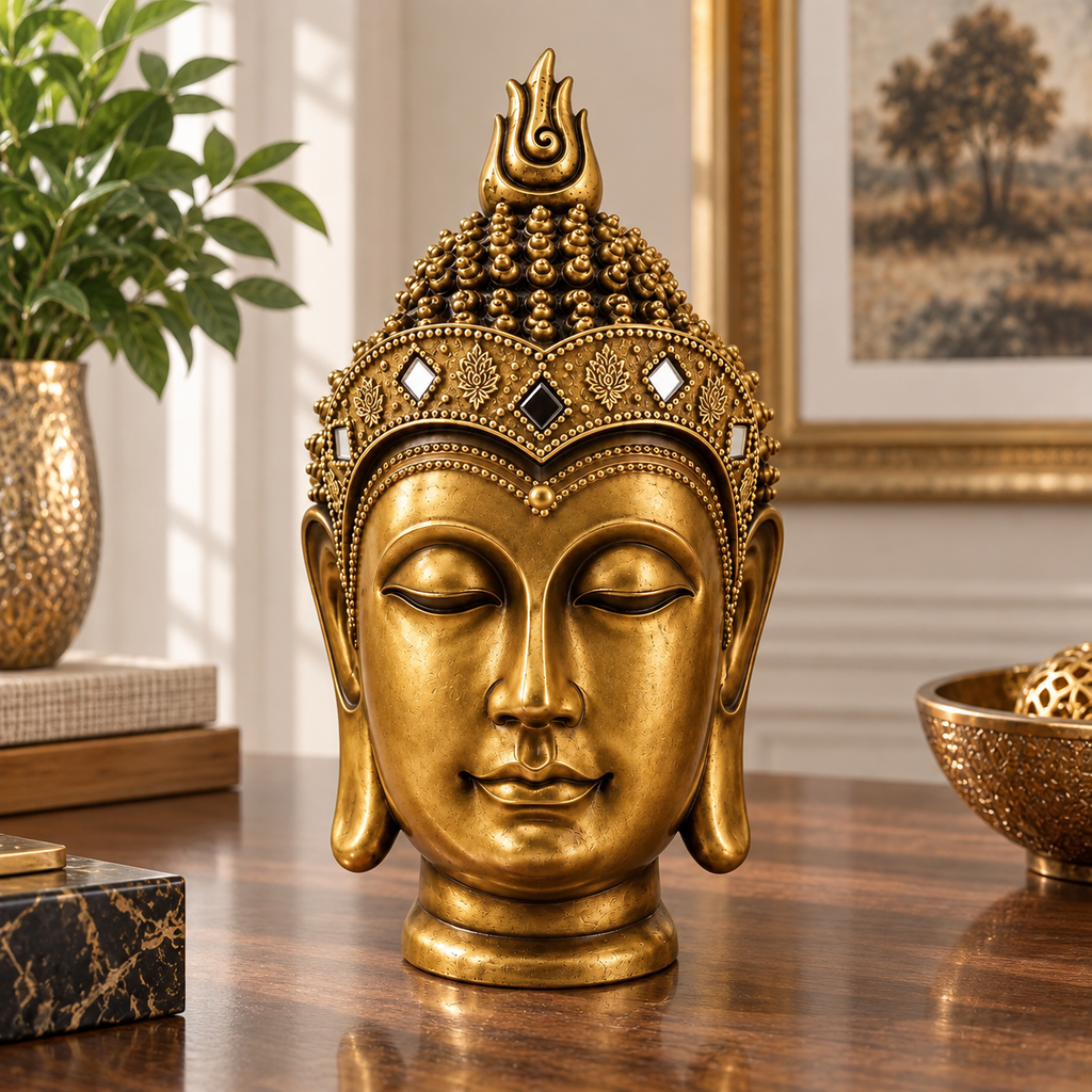[HD-BUDH-102-G] Buddha Head Sculpture -10"