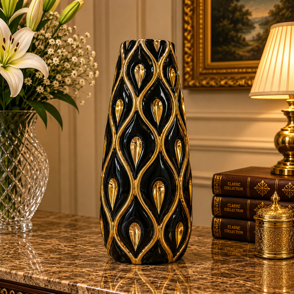 [HD-CVD-1019] Ceramic Cylinder Vase 11" - Black