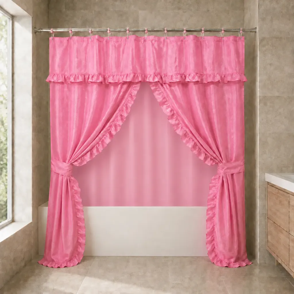 Fabric Double Swag Shower Curtain Set - Assorted 9800