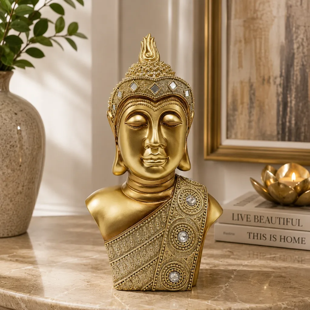 [HD-BUDH-103-G] Gold Buddha Head Statue - 13.5"