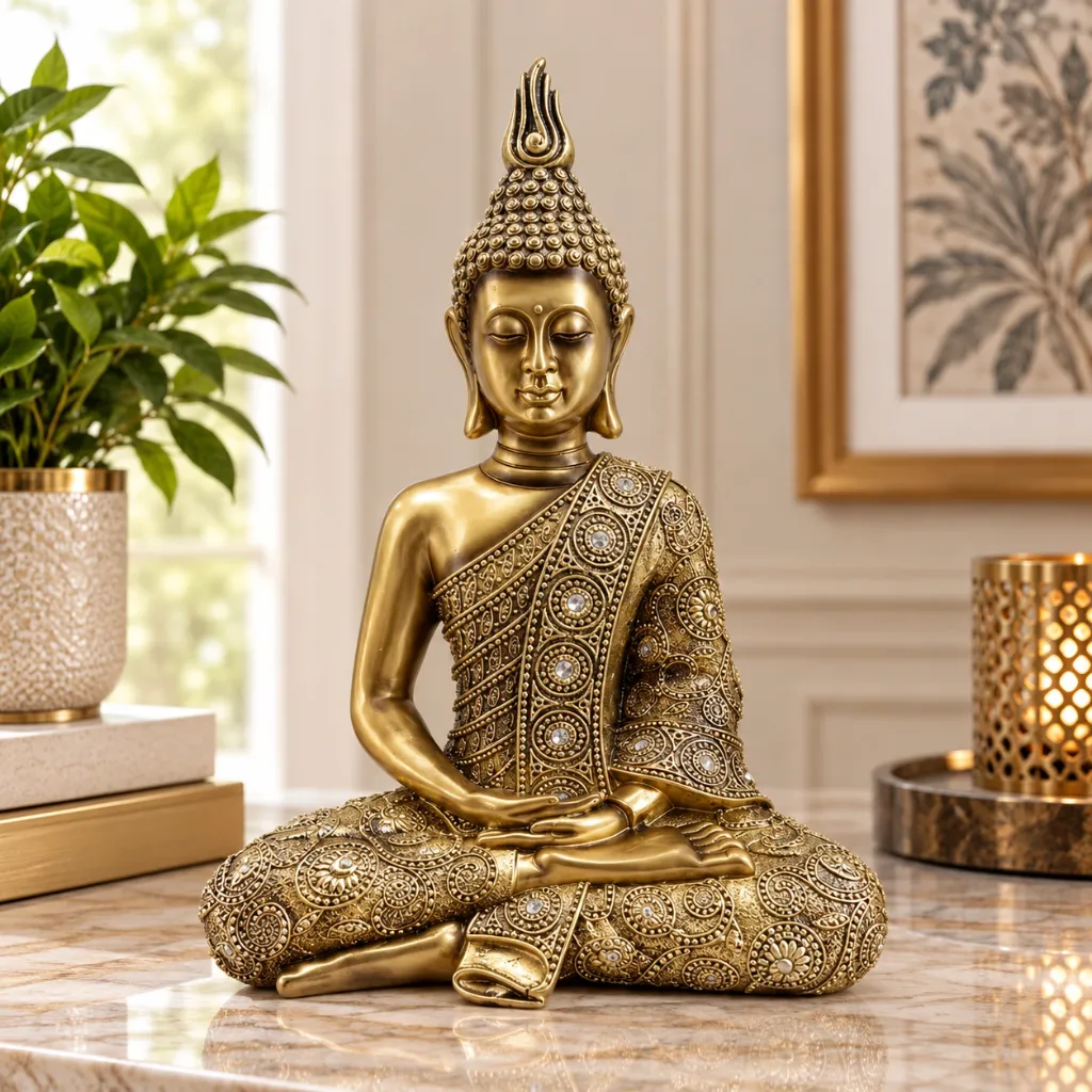 [HD-BUDB-103-G] Gold Buddha Sitting Statue - 13"