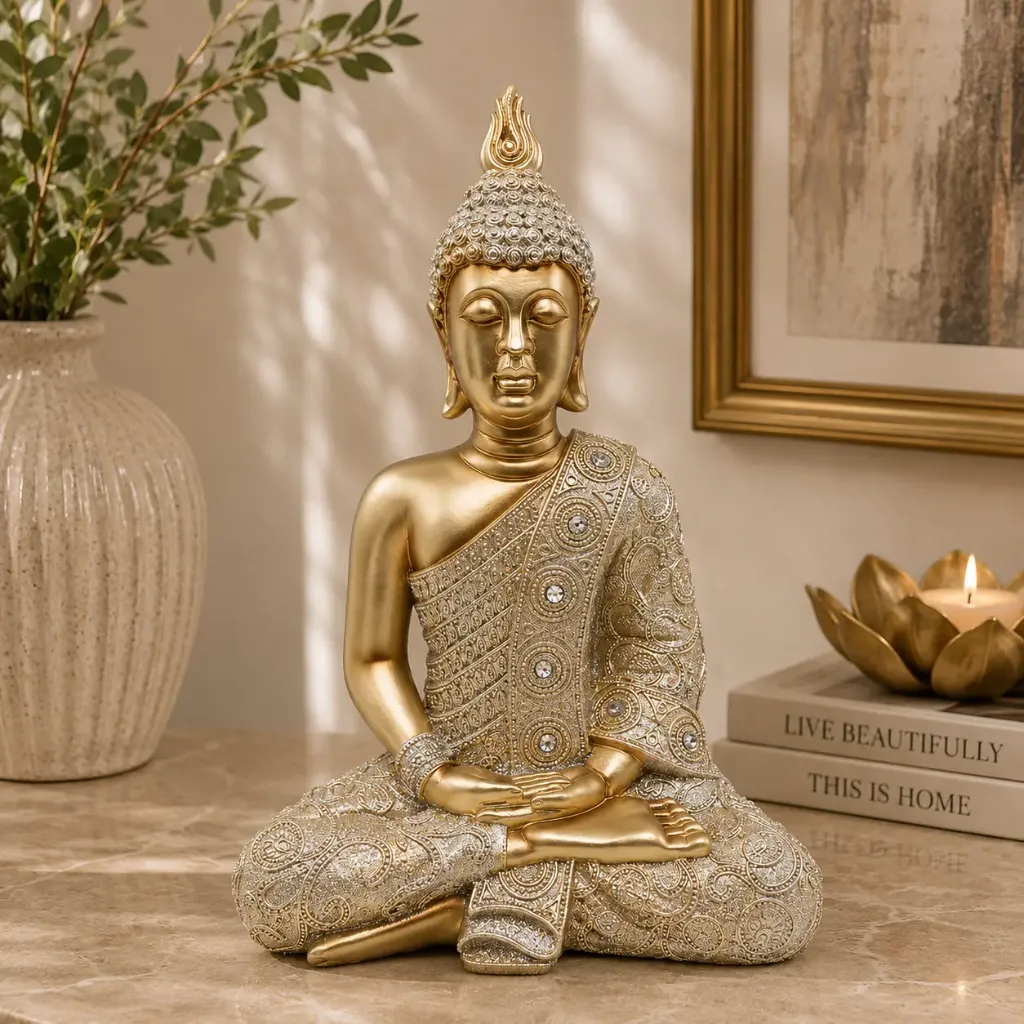 [HD-BUDB-104-G] Gold Buddha Sitting Statue - 16"