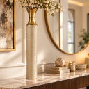 Gold and Beige Metal Decorative Vase - 34"