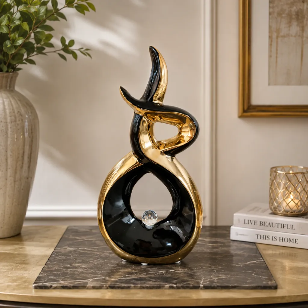 [HD-DS-104] Gold and Black Swirl Sculpture - 12"
