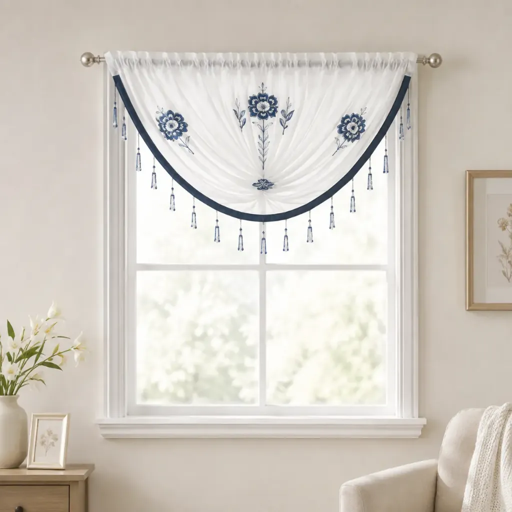 Oslo Swag Valance Embroidered 48" x 37" - Blue