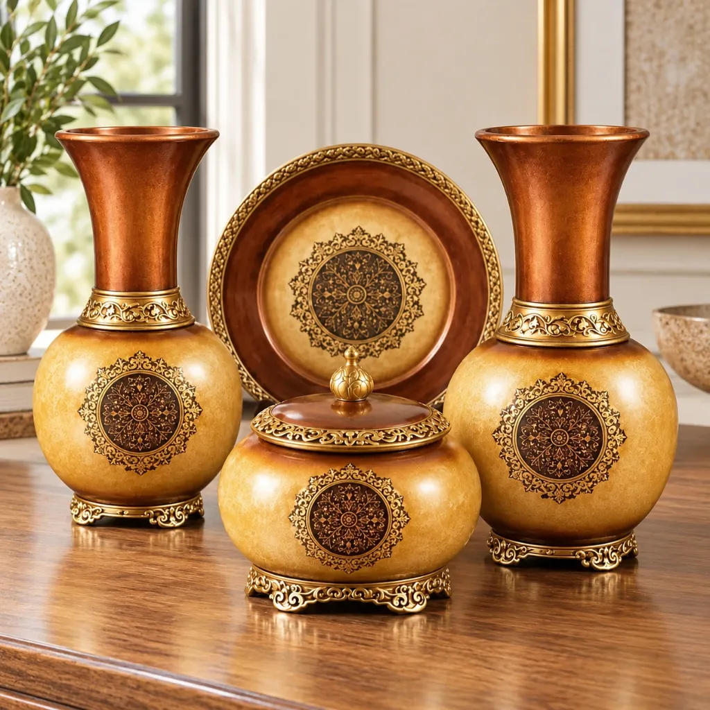 [HD-4PCVS-100] Rust Gold Four Piece Vase Accessory Set