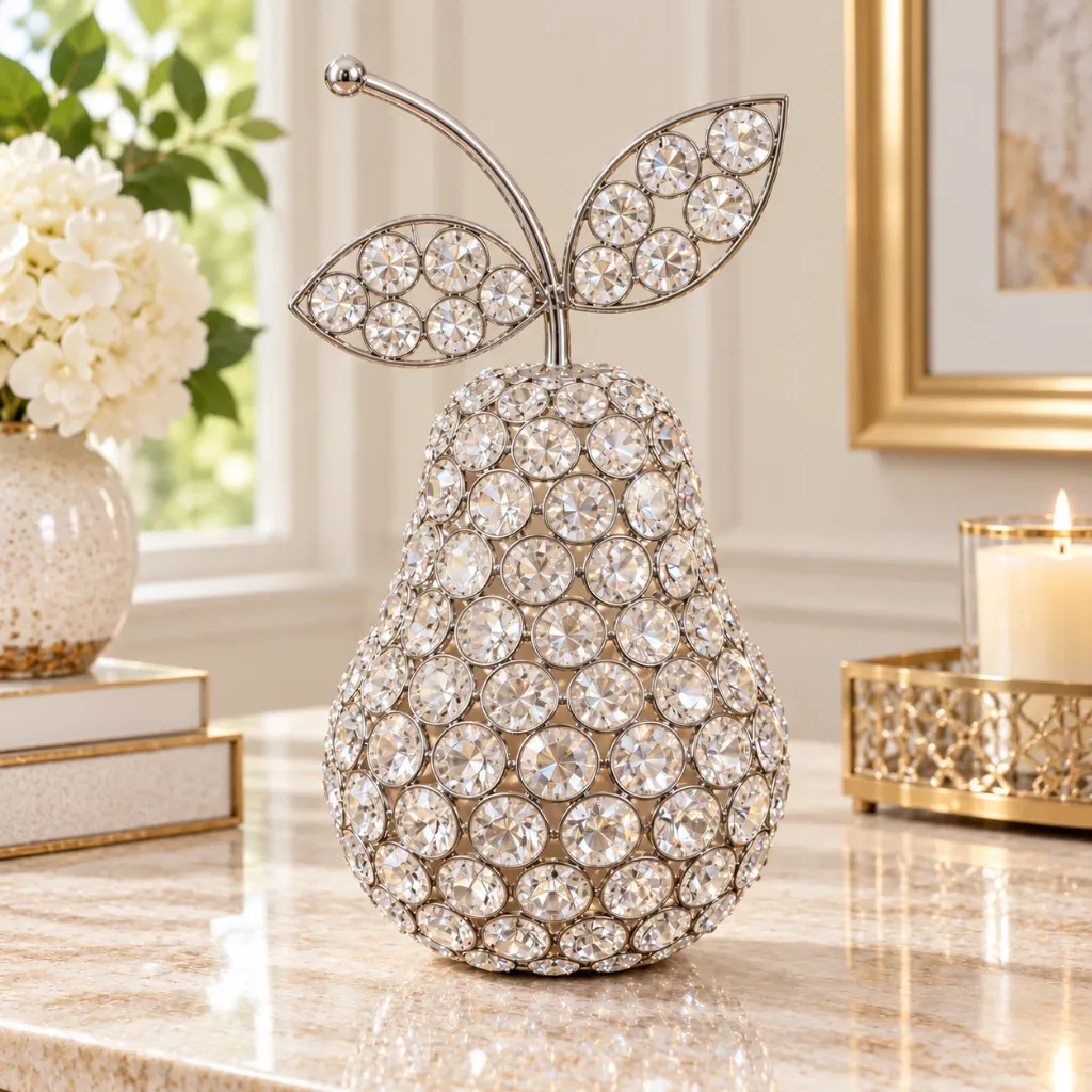 [HD-RS-PEAR] Silver Crystal Beaded Pear Sculpture