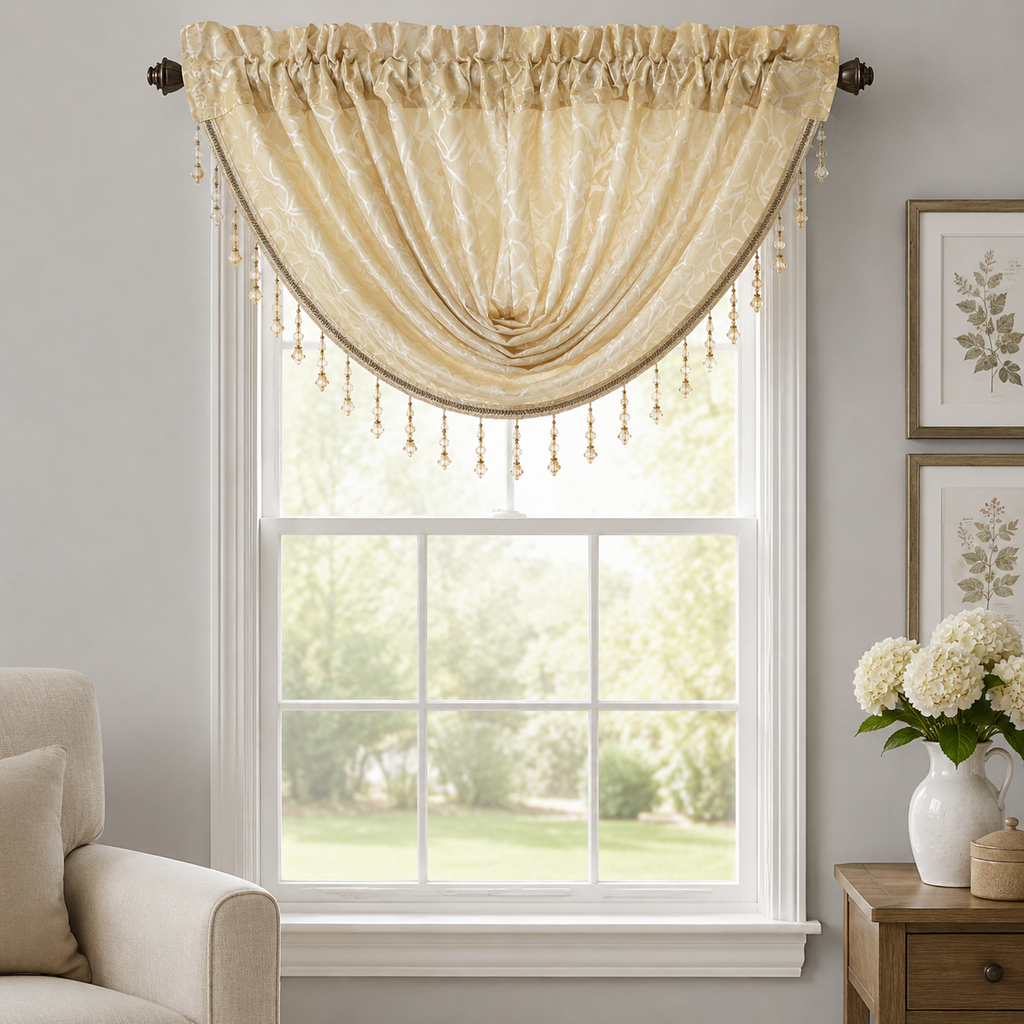 [WC-ANDORAV-BGE] Andora Textured Jacquard Swag Valance 48" x 37" (Beige)