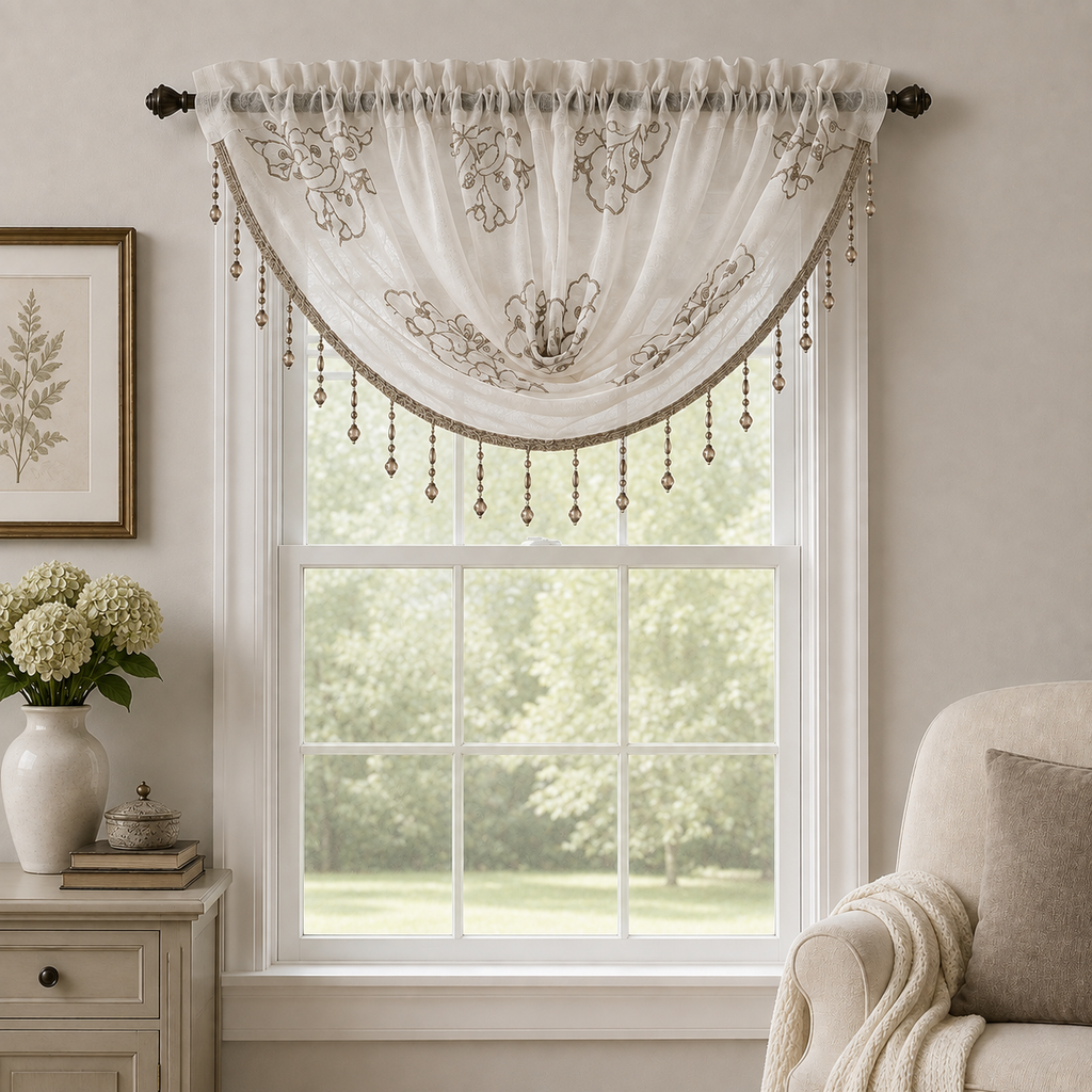 [WC-BERGEN-V-TAUPE] Bergen Embroidered Swag Valance 47"x 37" (Taupe)