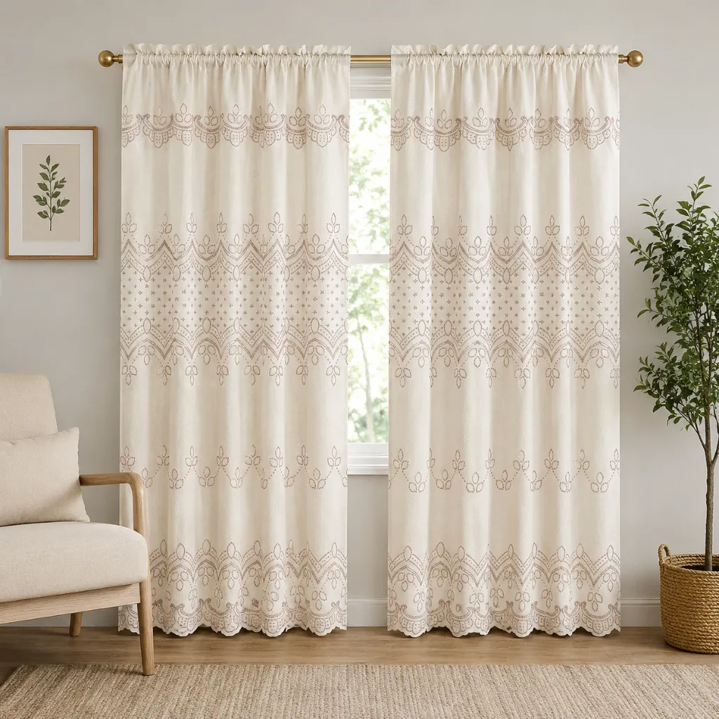 [WC-BRIELLE-JP-BGE/BLUSH] Brielle Sequins Jacquard Window Curtain with Attached Valance 54" x 84" (Beige/Blush)