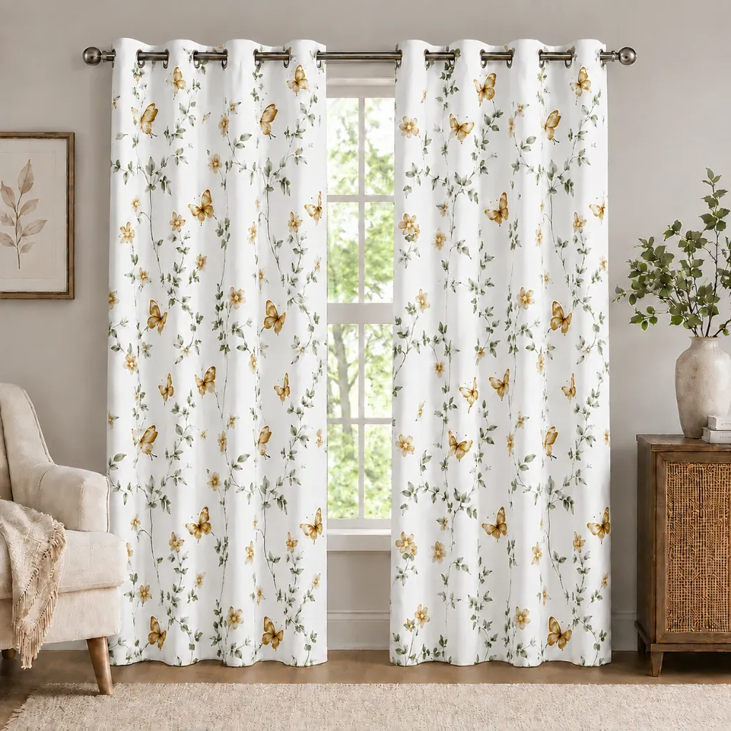 [WC-BTTRFLY-BO-GLD] Butterfly Printed Blackout Panel 54" x 84" (Gold)