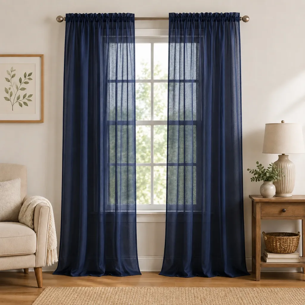 Celine Sheer Rod Pocket Panel 90" (Navy Blue)