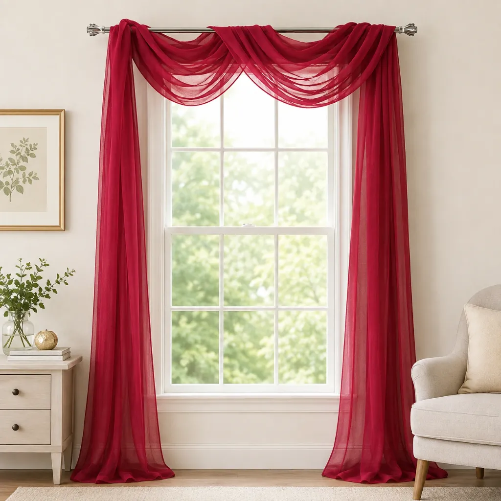 Celine Sheer Scarf 54" x 216" (Red)