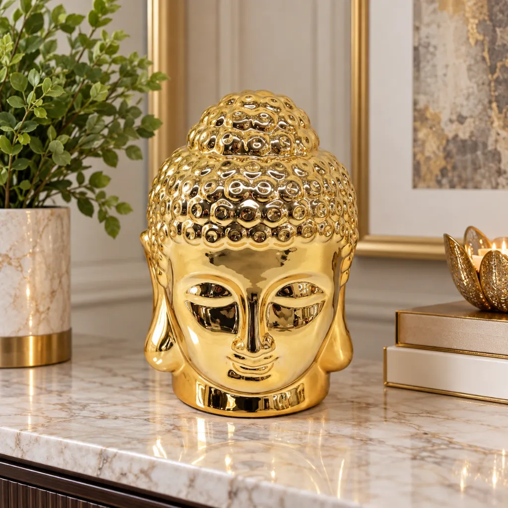 [HD-BUDH-101-G] Ceramic Buddha Head Sculpture 10" (Gold)