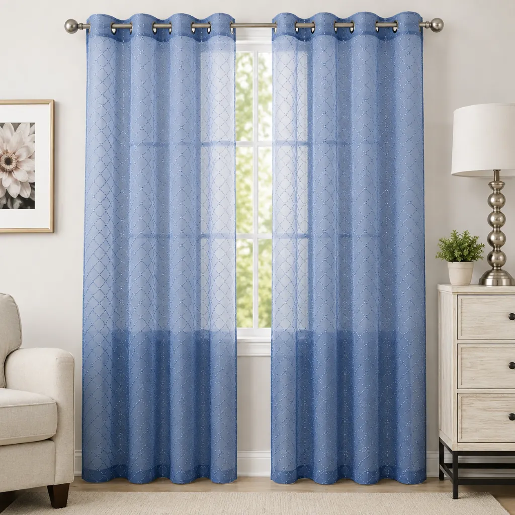 Chevy Clipped Doily Grommet Panel 84" (Blue)