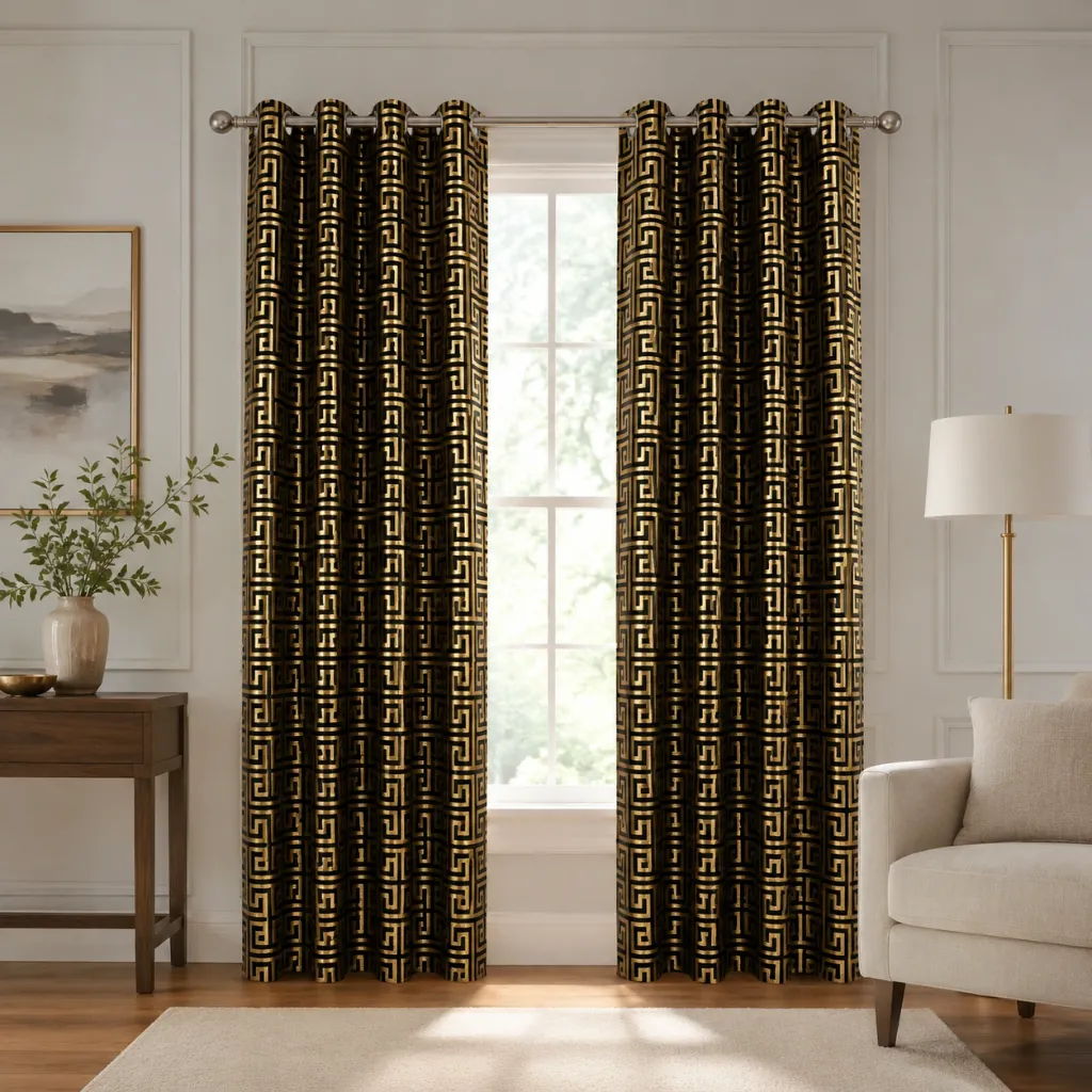 Cleopatra Jacquard Printed Panel w/ Grommets 53" x 84" (Black-Gold)