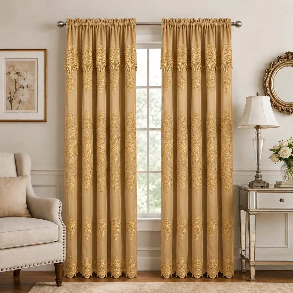 Dayton Rod Pocket Panel with Attached Valance 54" x 84" (Gold)