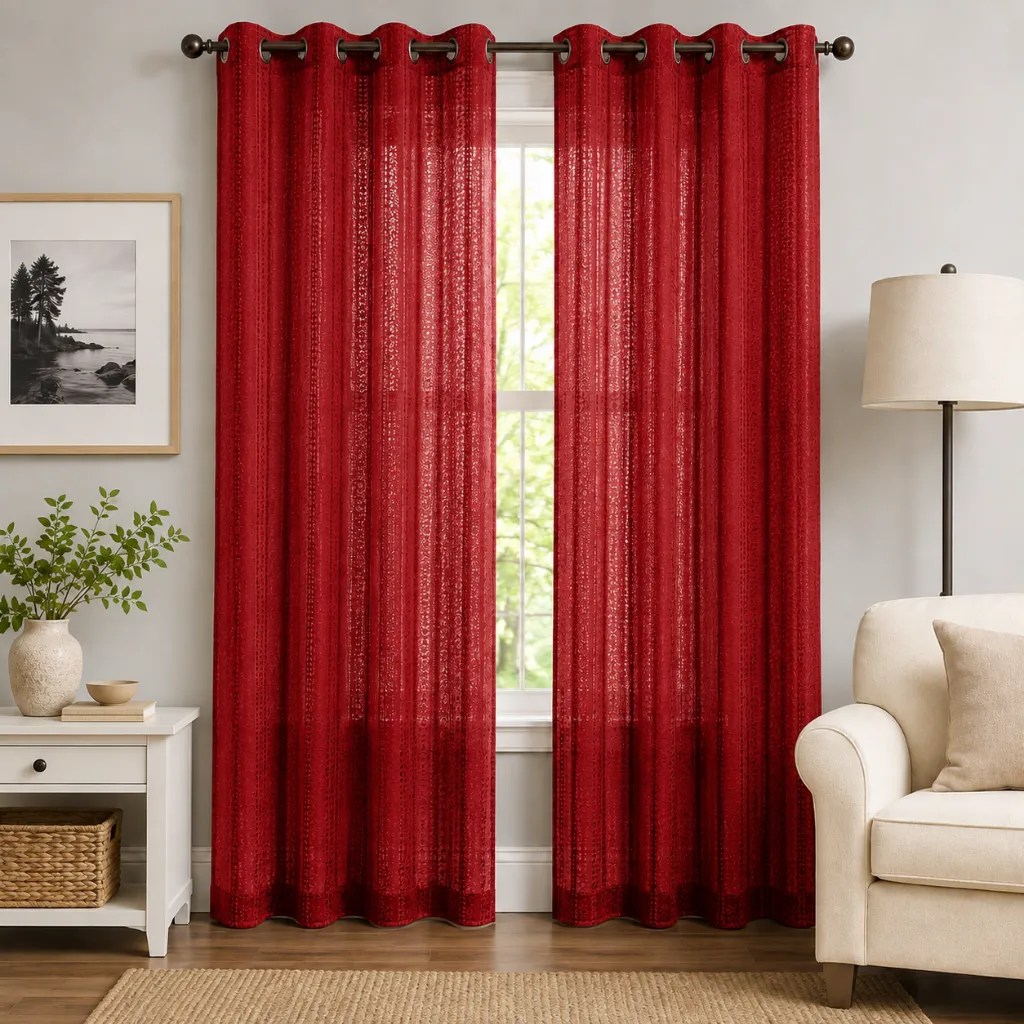 Erica Doily Stripe Grommet Panel 54" x 90" (Red)