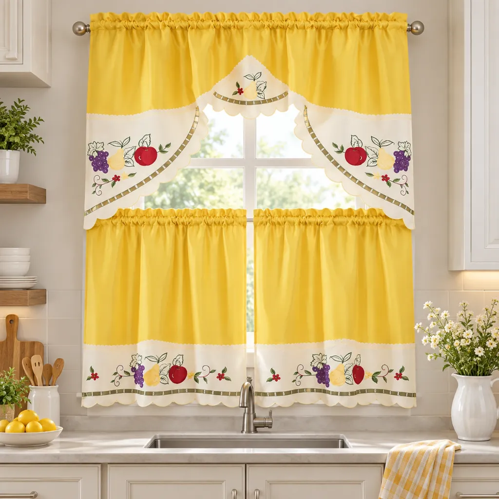 Evie/Jessie 3 Piece Kitchen Curtain-Assorted (Yellow)