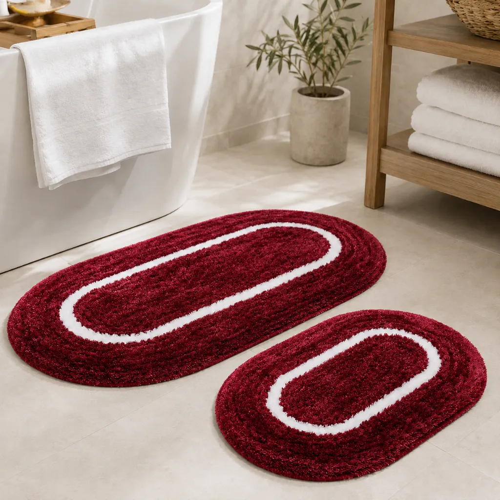 Flora 2 Piece Oval Bath Mat (Red)