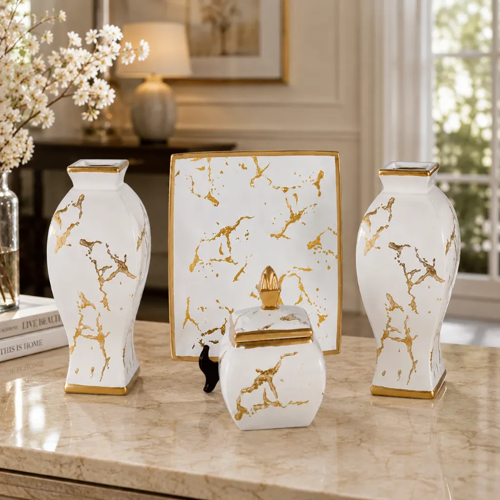 [HD-67S4-WHITE] Four Piece Ceramic Vase Set - 12" (White)