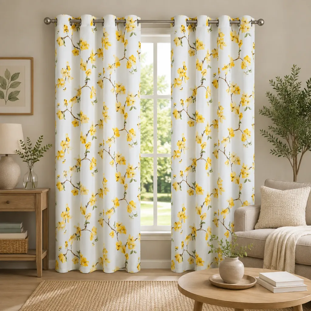 Lily Printed Blackout Panel 54" x 90" (Yellow)