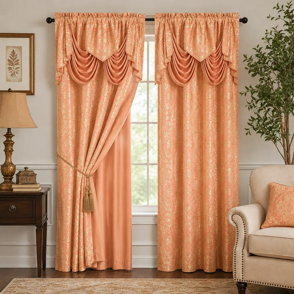 Lockford Textured Jacquard Rod Pocket Two Panels 54" x 84" (Peach)