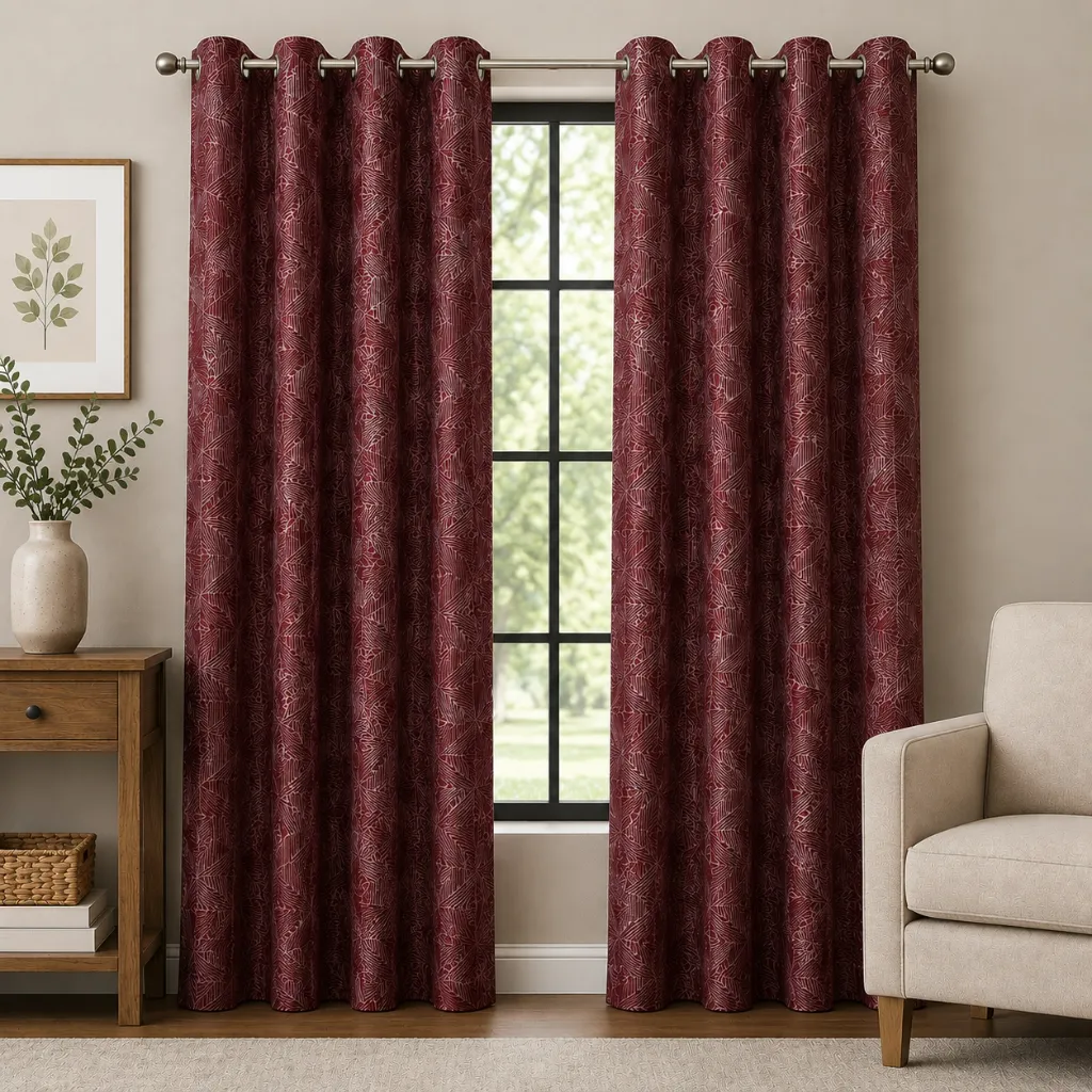 Margot Textured Printed Panel 84" (Burgundy/Silver)