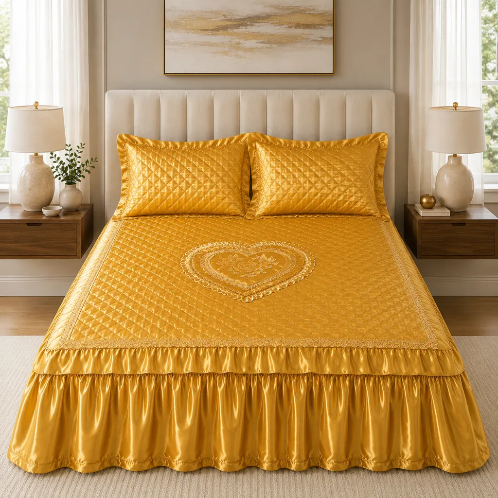 3 Piece Satin Bedspread Set (Gold, Full)