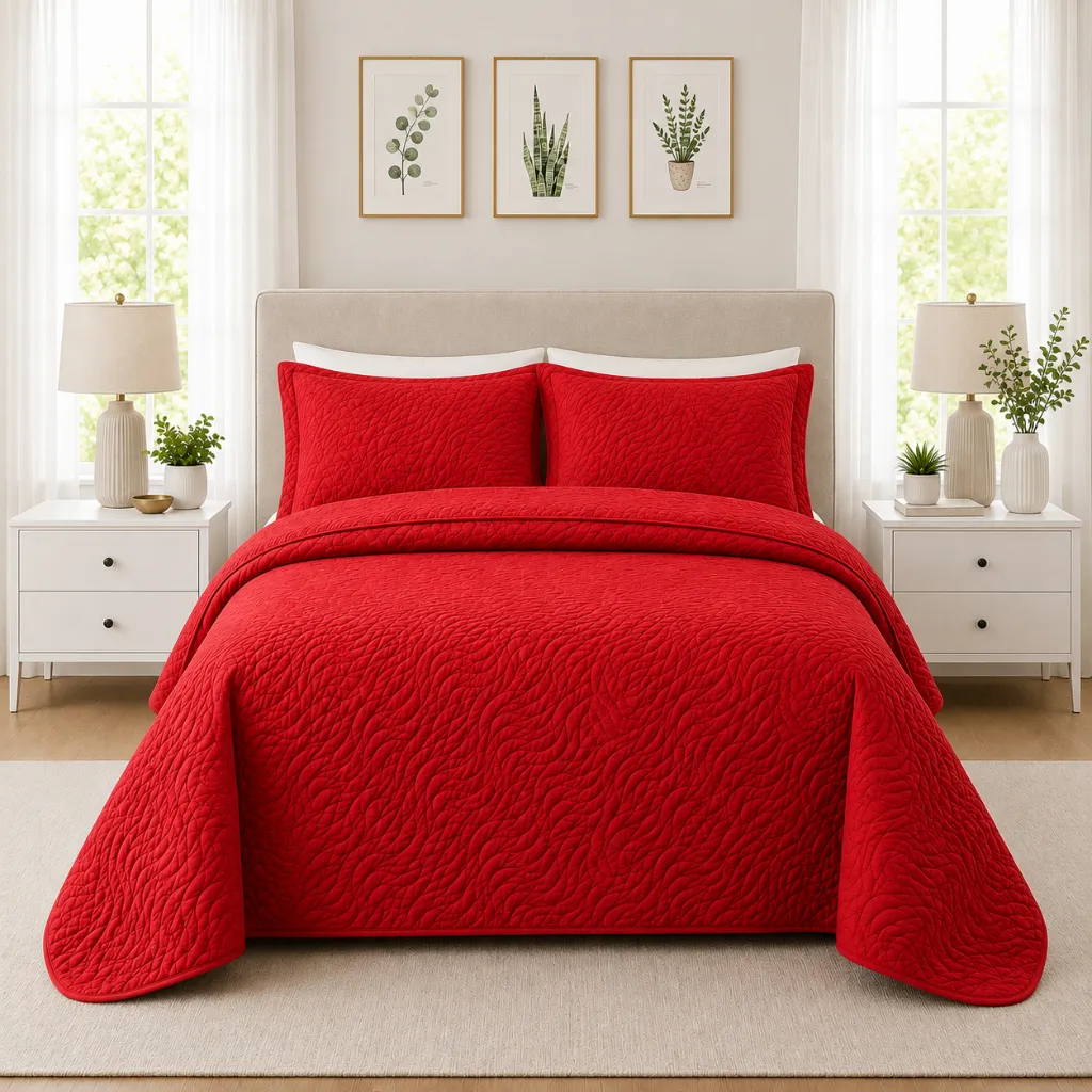 Ruby 3pc Pinsonic Quilt Set (Red, Queen)