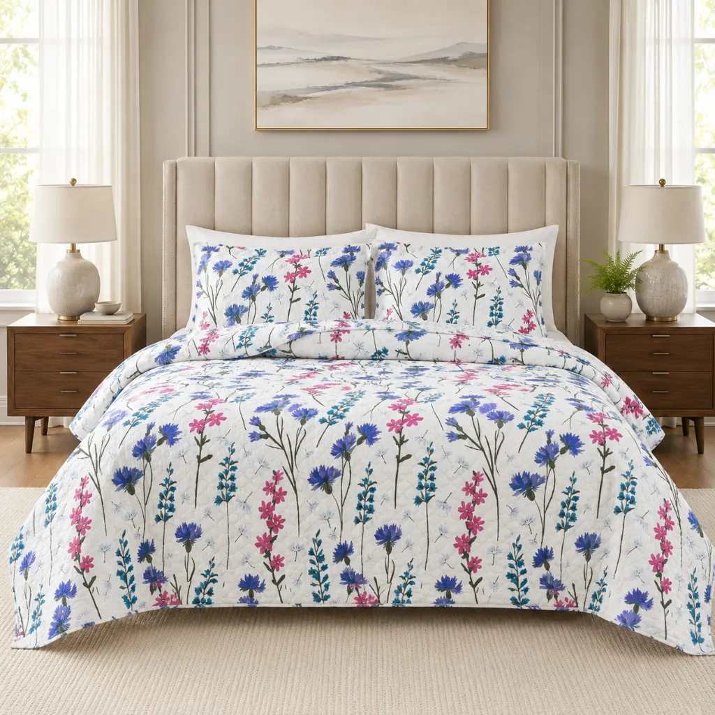 3 Piece Reversible Quilt Set - King (Larkspur)