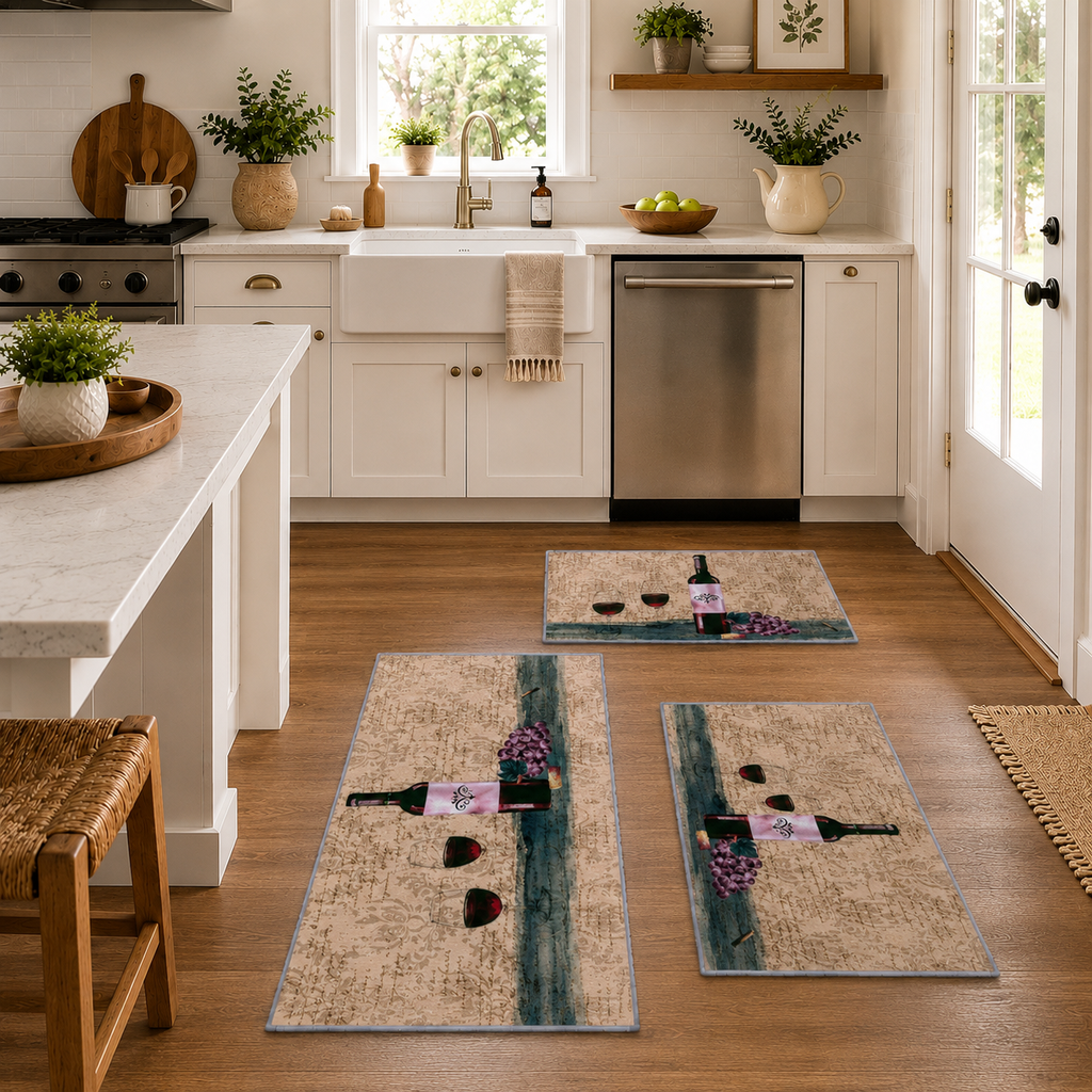 [KM-3PC-WINE] Cucina 3PC Kitchen Rug Set (Wine)