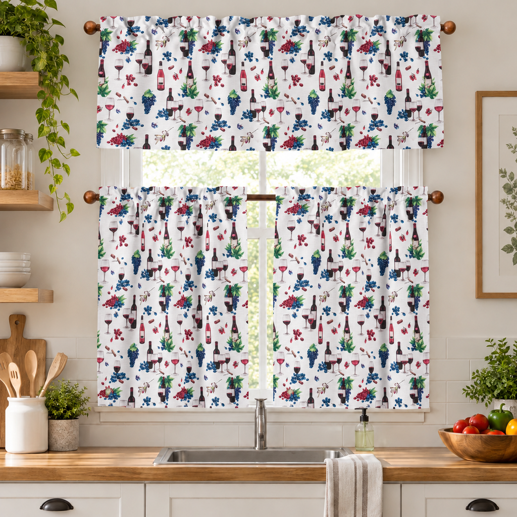 Tribeca Printed Kitchen Curtain (Wine)