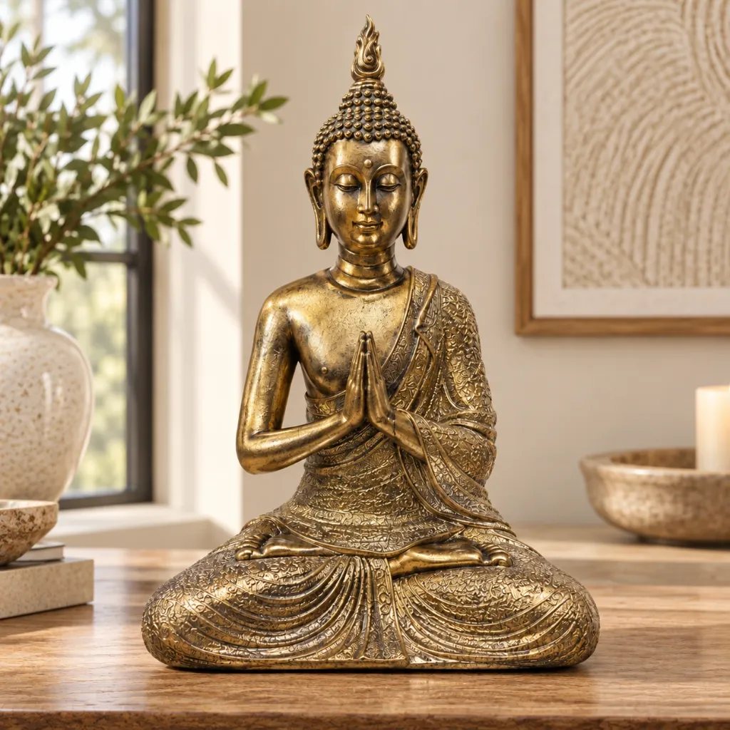 [[HD-BUDB-106-G]] Sitting Buddha Meditation Statue - 19.5" (Gold)