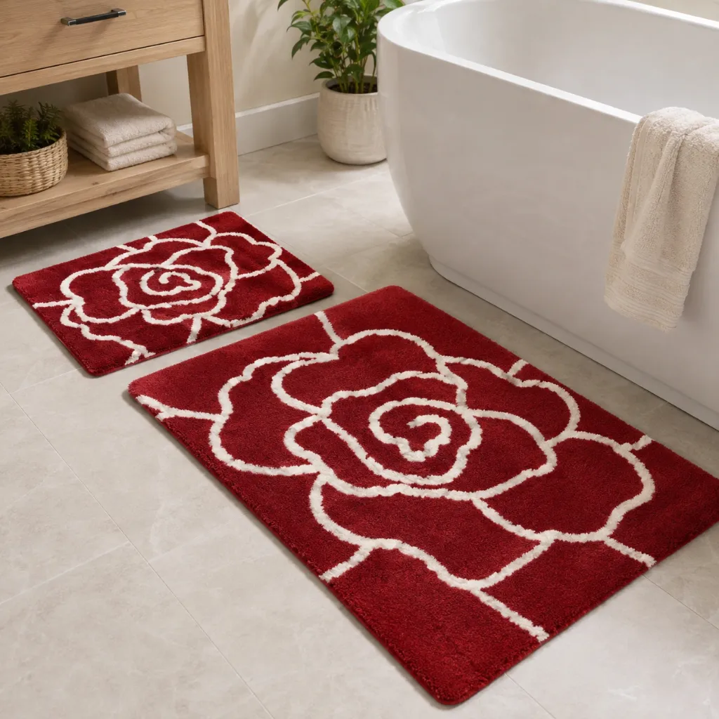 Rosette 2 Piece Bath Mat (Red)