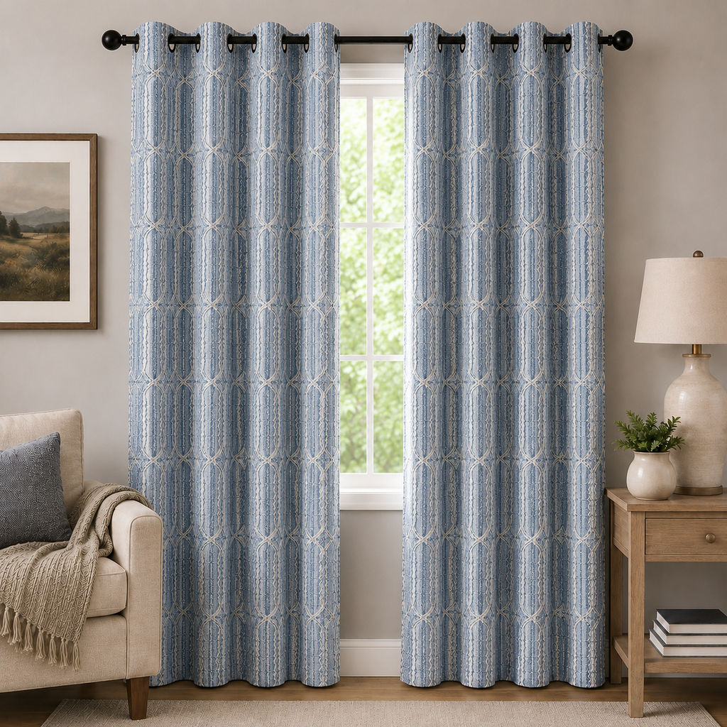 [WC-SALEM-BLUE] Salem Jacquard Grommet Window Panel 55" x 84" (Blue)