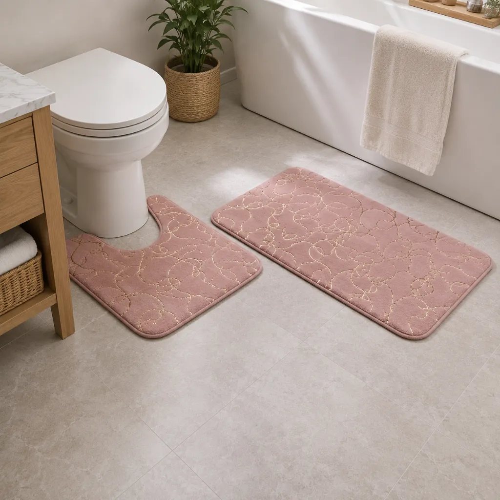 Memory Foam 2 Piece Metallic Bathroom Set-5016